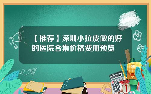 【推荐】深圳小拉皮做的好的医院合集价格费用预览