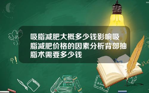 吸脂减肥大概多少钱影响吸脂减肥价格的因素分析背部抽脂术需要多少钱