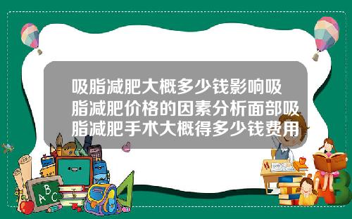 吸脂减肥大概多少钱影响吸脂减肥价格的因素分析面部吸脂减肥手术大概得多少钱费用