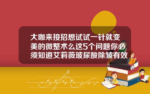 大咖来接招想试试一针就变美的微整术么这5个问题你必须知道艾莉薇玻尿酸除皱有效果吗