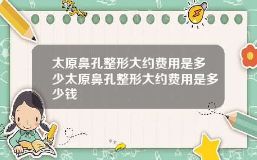 太原鼻孔整形大约费用是多少太原鼻孔整形大约费用是多少钱