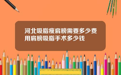 河北吸脂瘦肩膀需要多少费用肩膀吸脂手术多少钱